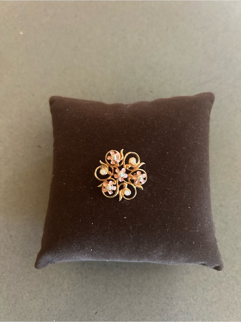 Gold-Tone Floral Pink Enameled with Crystal Brooch -